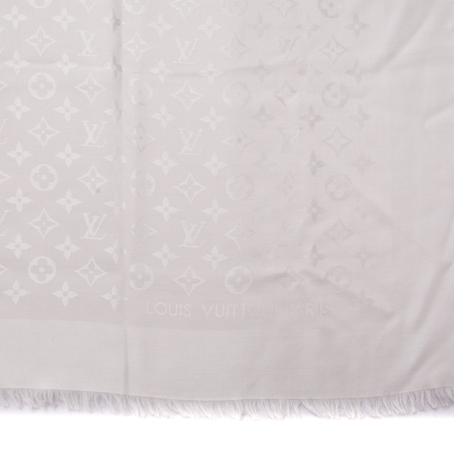 Wool Silk Monogram Shawl White