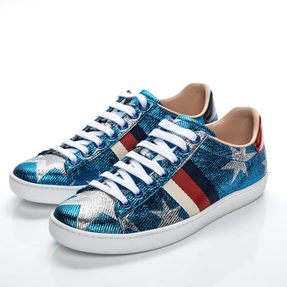 Gucci Lurex Starry Sky Sylvie Web New Ace Sneakers 35.5 Bluette Silver 3 of 8