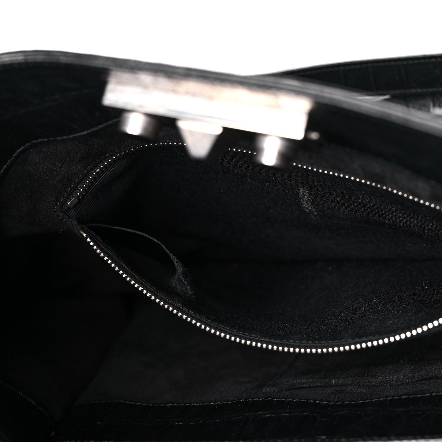 Calfskin Crocodile Embossed Medium Trois Class Tote Black