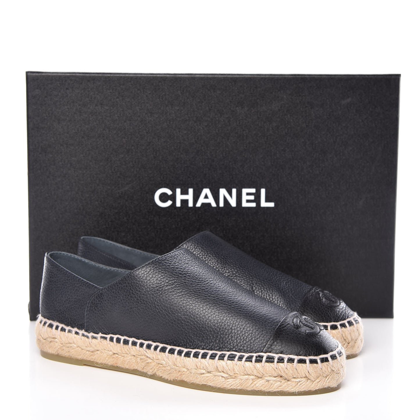 Grained Calfskin CC Espadrilles 35 Black Navy