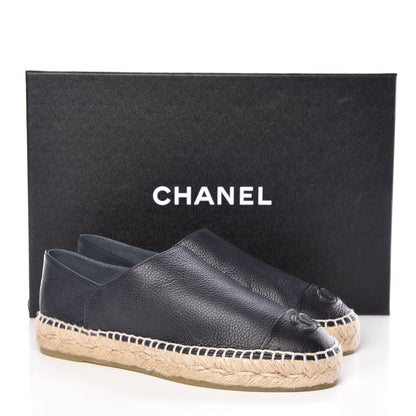 Chanel Grained Calfskin CC Espadrilles 35 Black Navy 11 of 11