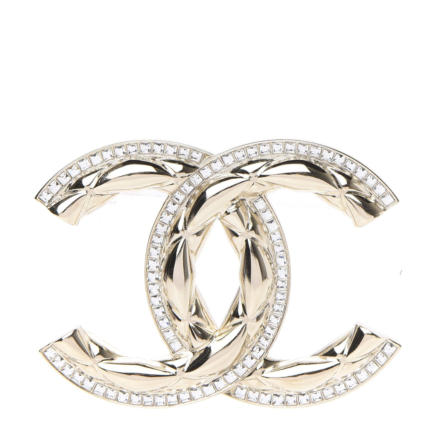 Chanel Baguette Crystal Quilted Vintage Allure CC Brooch Gold 1 of 5