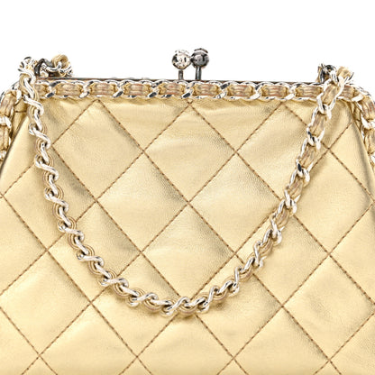 Chanel Metallic Lambskin Quilted Chain Around Kiss Lock Evening Clutch Gold 10 of 15