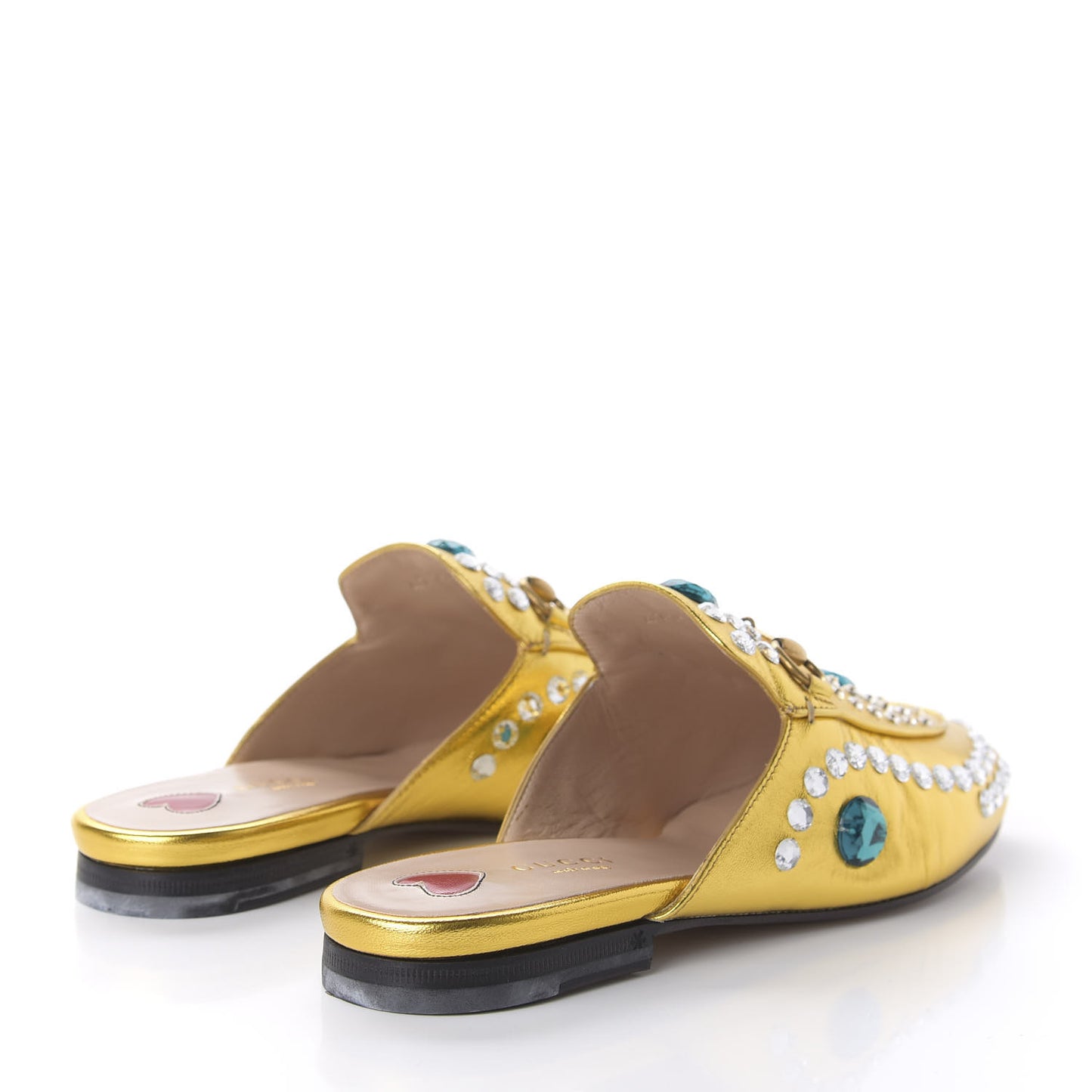 Metallic Nappa Crystal Womens Princetown Slippers 36.5 Gold
