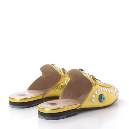 Gucci Metallic Nappa Crystal Womens Princetown Slippers 36.5 Gold 4 of 9