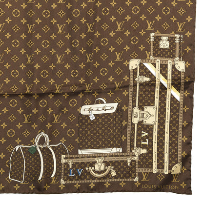 Louis Vuitton Silk Monogram Trunks Square Scarf Marroon 2 of 3