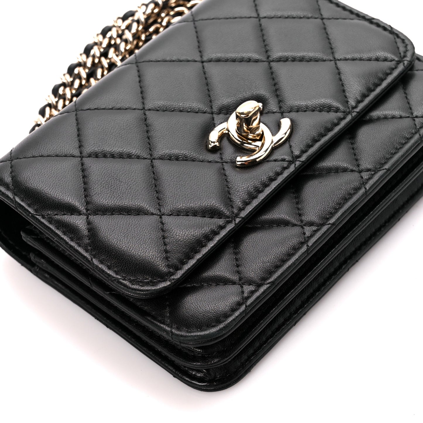 Lambskin Quilted Mini Trendy CC Wallet On Chain WOC Black