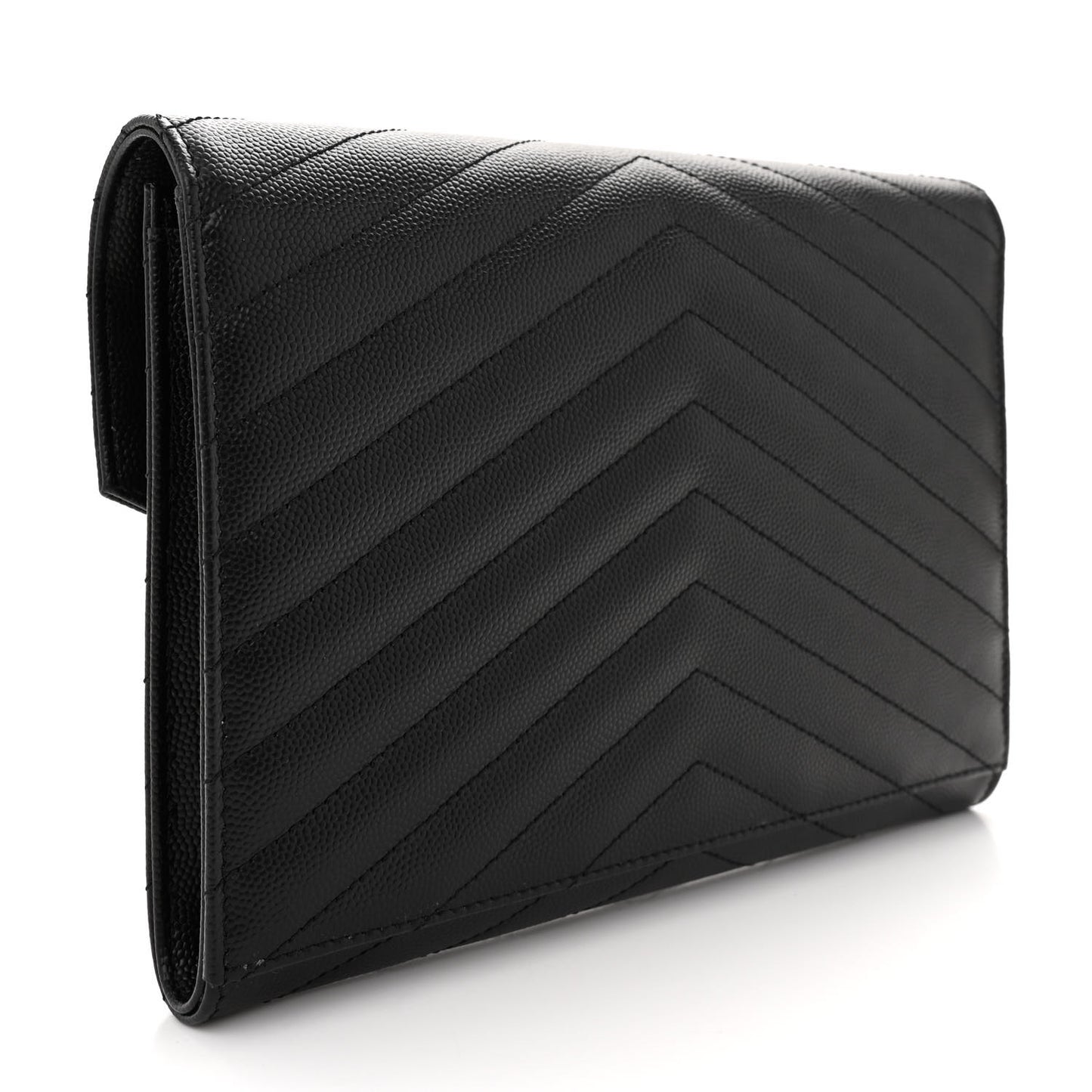 Grain De Poudre Matelasse Chevron Monogram Envelope Clutch Black