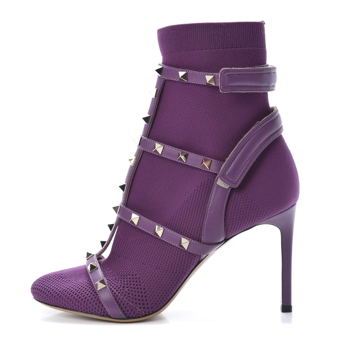 Calfskin Knit Rockstud Bodytech Sock Booties Purple 37