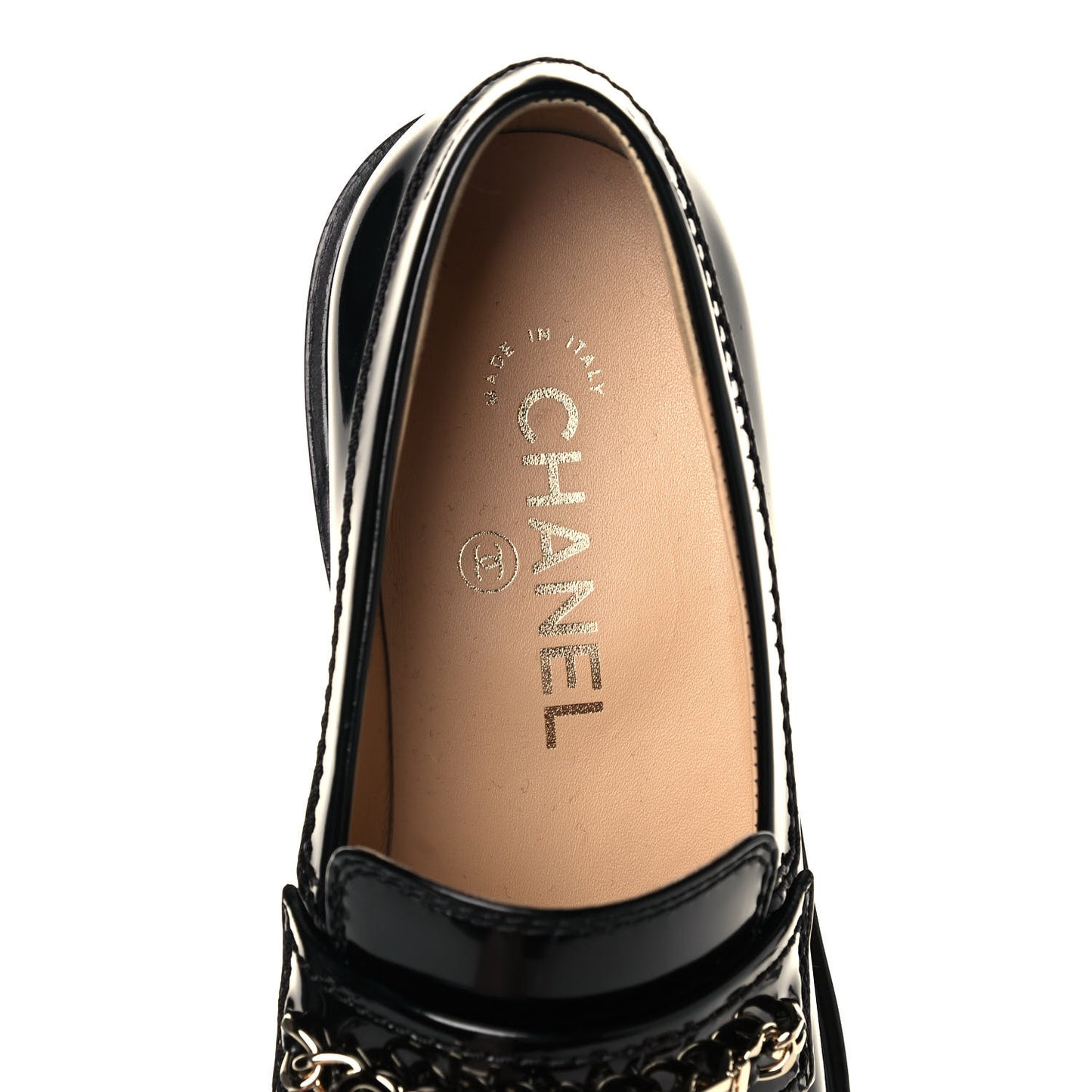 Shiny Calfskin Logo Loafers 37 Black