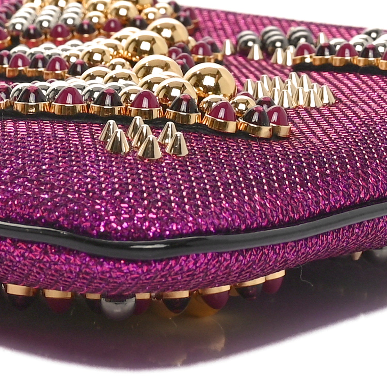Christian Louboutin Metallic Raffia Studded Loubiposh Chain Clutch Magenta 9 of 10