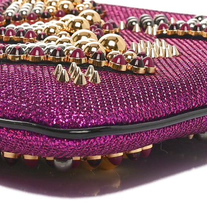 Christian Louboutin Metallic Raffia Studded Loubiposh Chain Clutch Magenta 9 of 10