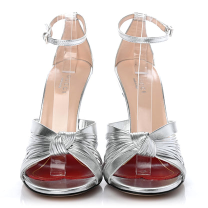 Gucci Metallic Nappa Allie Knot Sandals 37 Silver 2 of 4