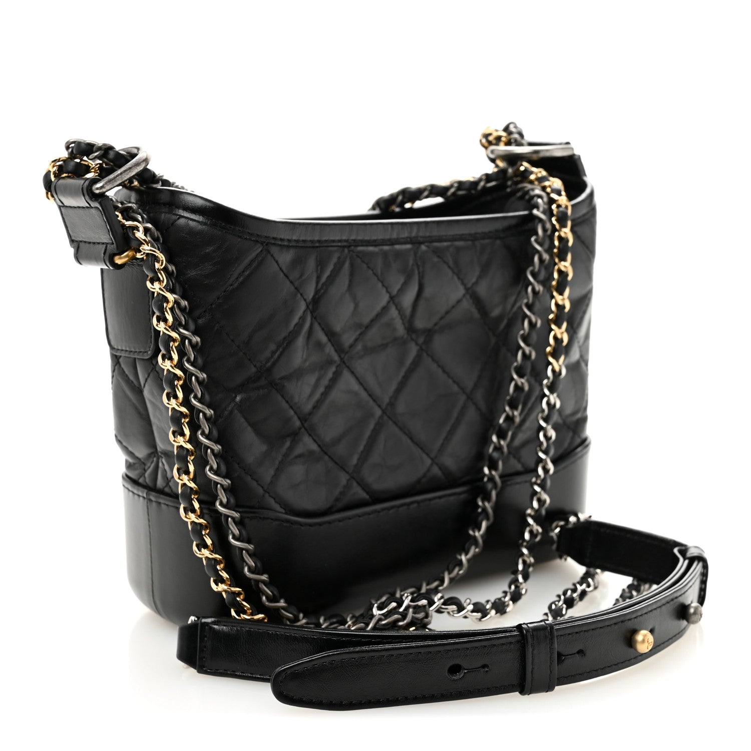 Chanel Aged Calfskin Quilted Charms Small Gabrielle Hobo Black 2 of 9