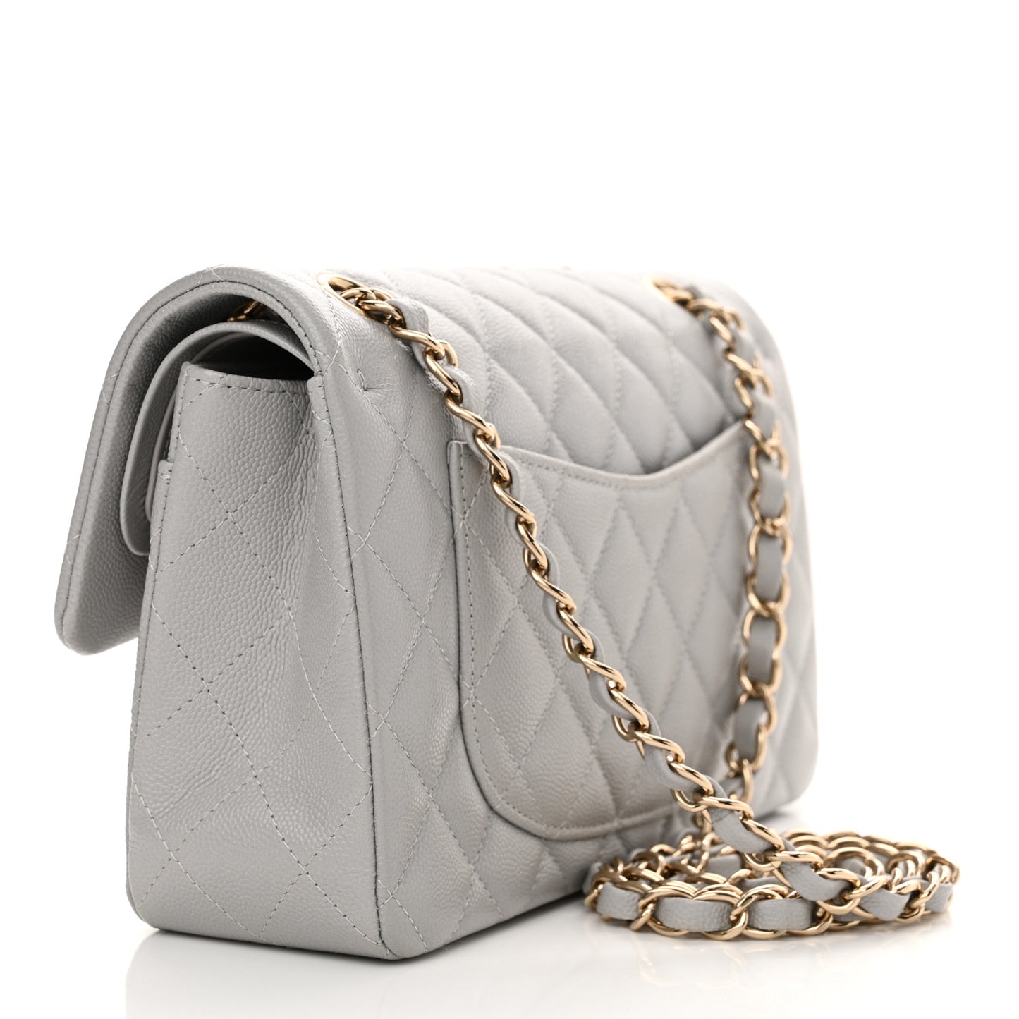 Caviar Quilted Small Double Flap Grey