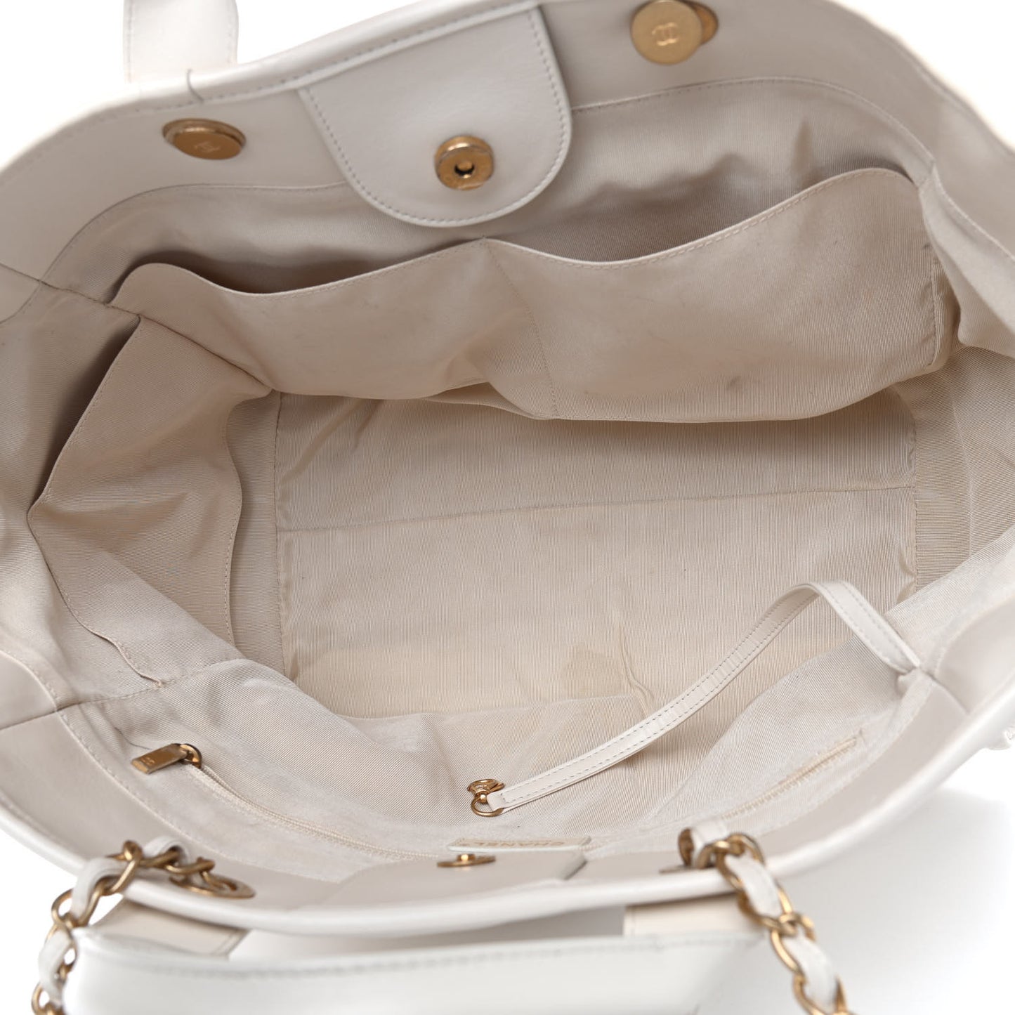 Aged Calfskin Medium Charms Deauville Tote White