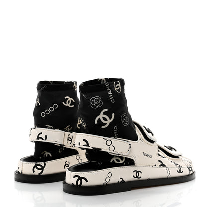 Chanel Lambskin Printed CC Velcro Dad Sandals 38 White Black 4 of 9