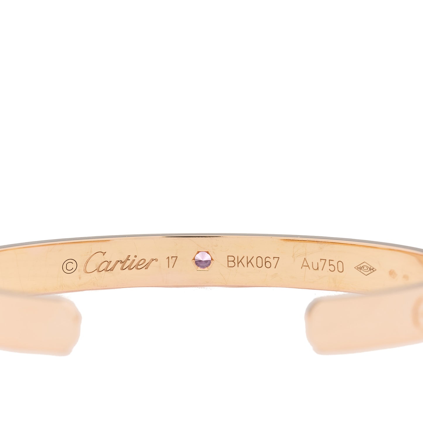 18K Pink Gold Pink Sapphire LOVE Cuff Bracelet 17