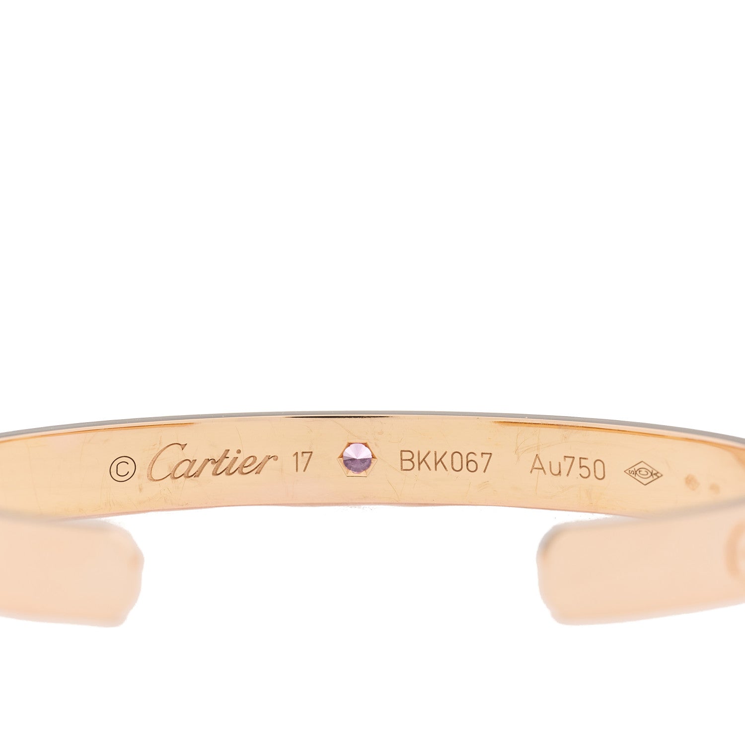 Cartier 18K Pink Gold Pink Sapphire LOVE Cuff Bracelet 17 3 of 4