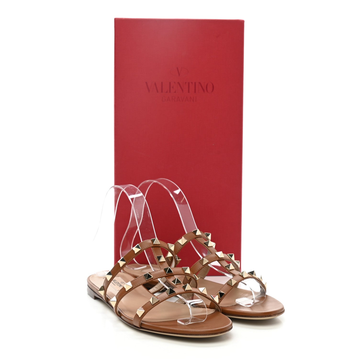 Valentino Garavani Nappa Rockstud Caged Flat Slide Sandals 37.5 Cuoio 10 of 10