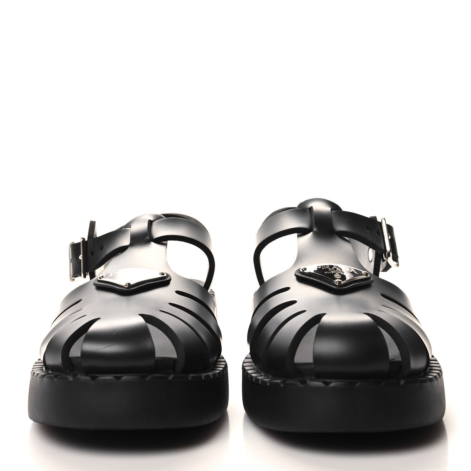Prada Foam Rubber Metal Triangle Logo 50mm Cage Sandals 38 Black 2 of 9