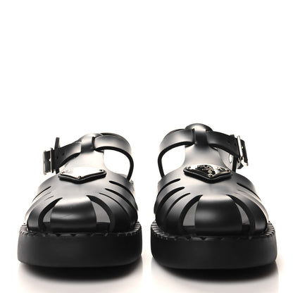 Prada Foam Rubber Metal Triangle Logo 50mm Cage Sandals 38 Black 2 of 9