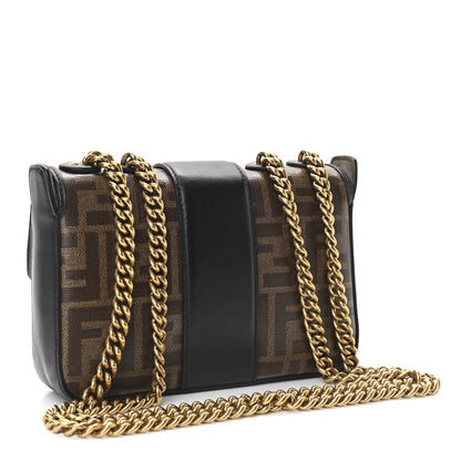 Fendi Glazed Fabric Vitello Century FF 1974 Stamp Patch Mini Double F Crossbody Bag Mogano Panna Black 2 of 9