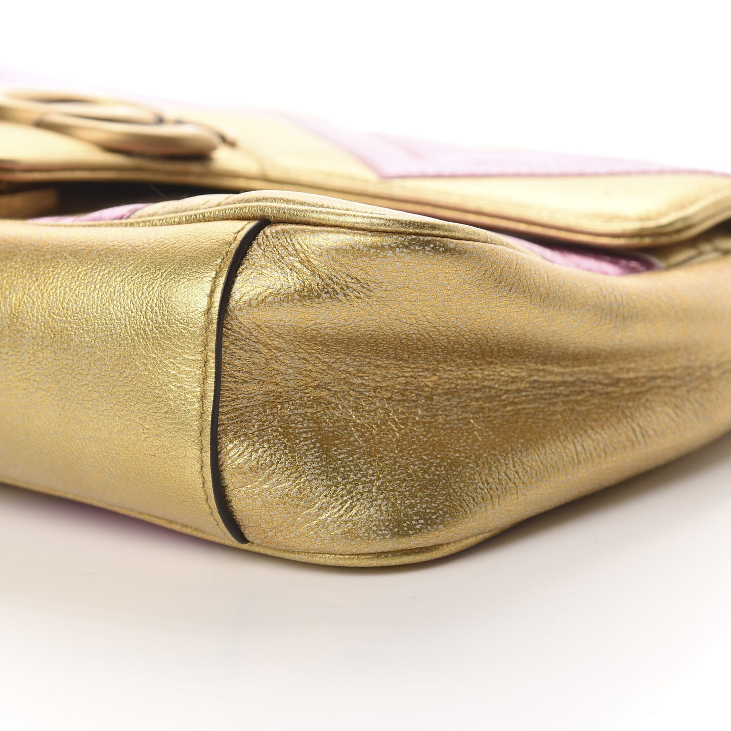 Metallic Calfskin Matelasse Small GG Marmont Shoulder Bag Gold Pink