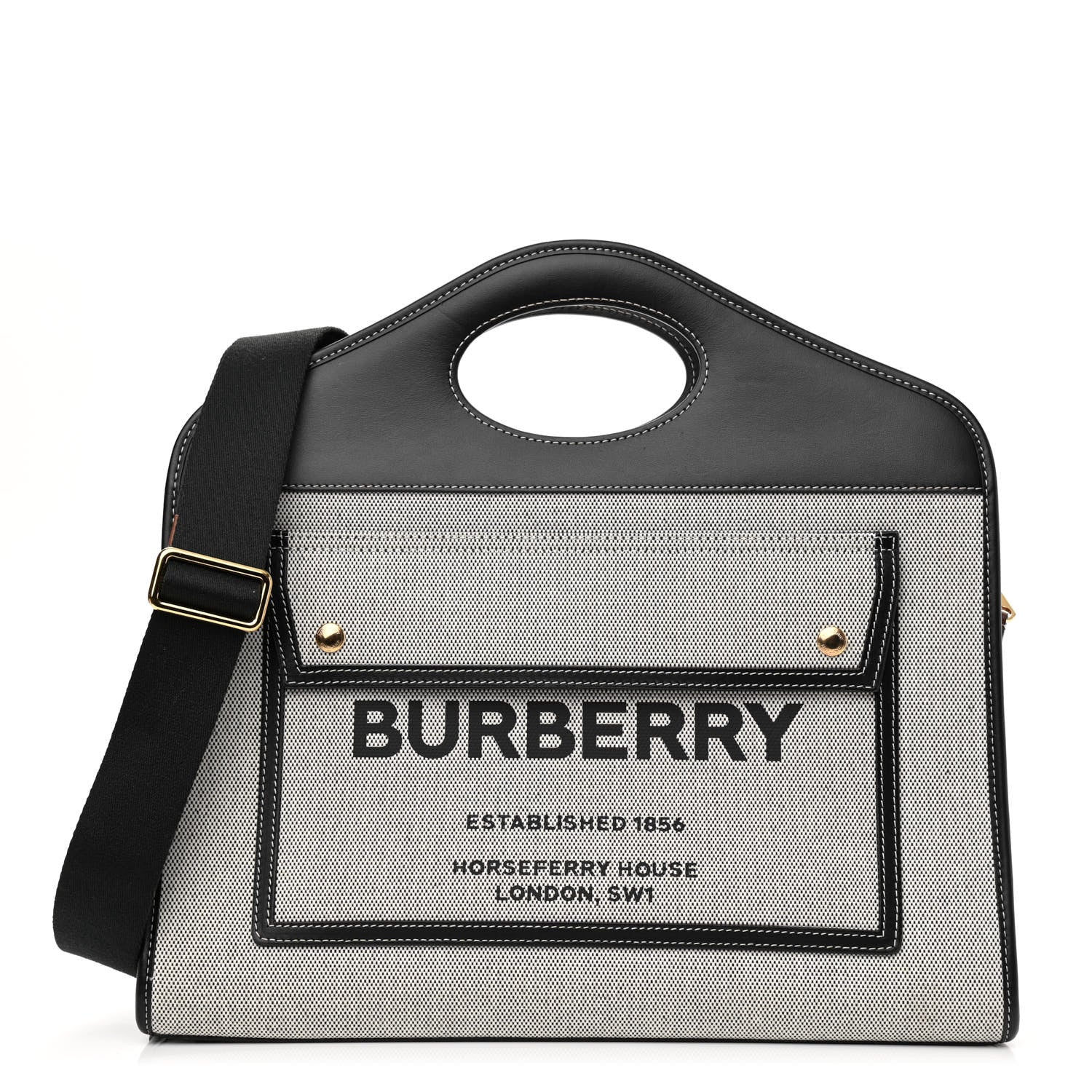 Burberry Canvas Smooth Calfskin Two Tone Medium Pocket Bag Black 1 of 8