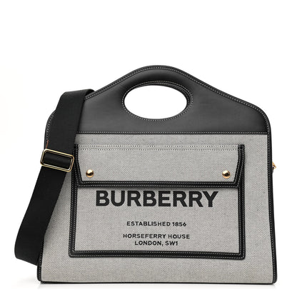 Burberry Canvas Smooth Calfskin Two Tone Medium Pocket Bag Black 1 of 8