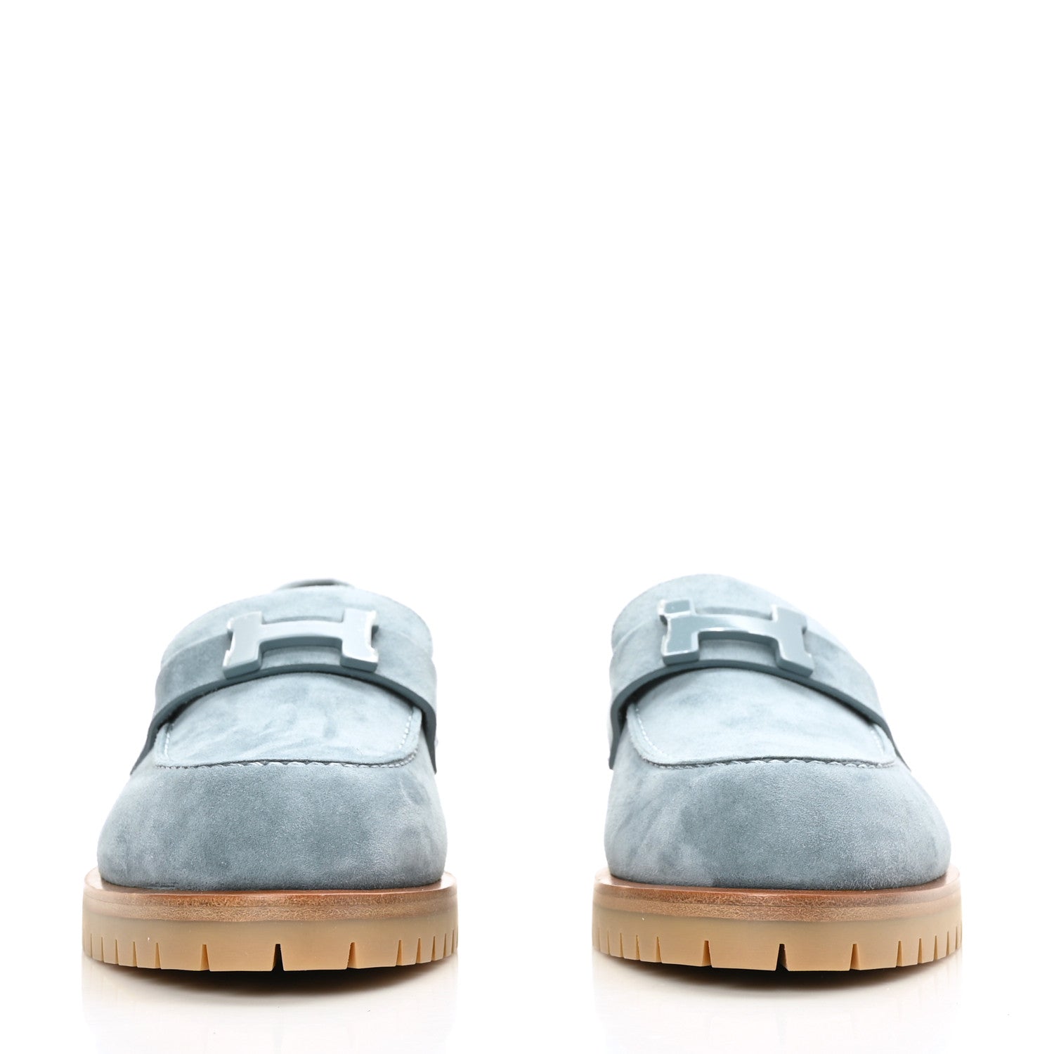 Hermes Suede Goatskin Womens Faubourg Loafers 37.5 Bleu Pinede 2 of 9