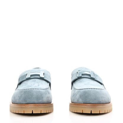 Hermes Suede Goatskin Womens Faubourg Loafers 37.5 Bleu Pinede 2 of 9