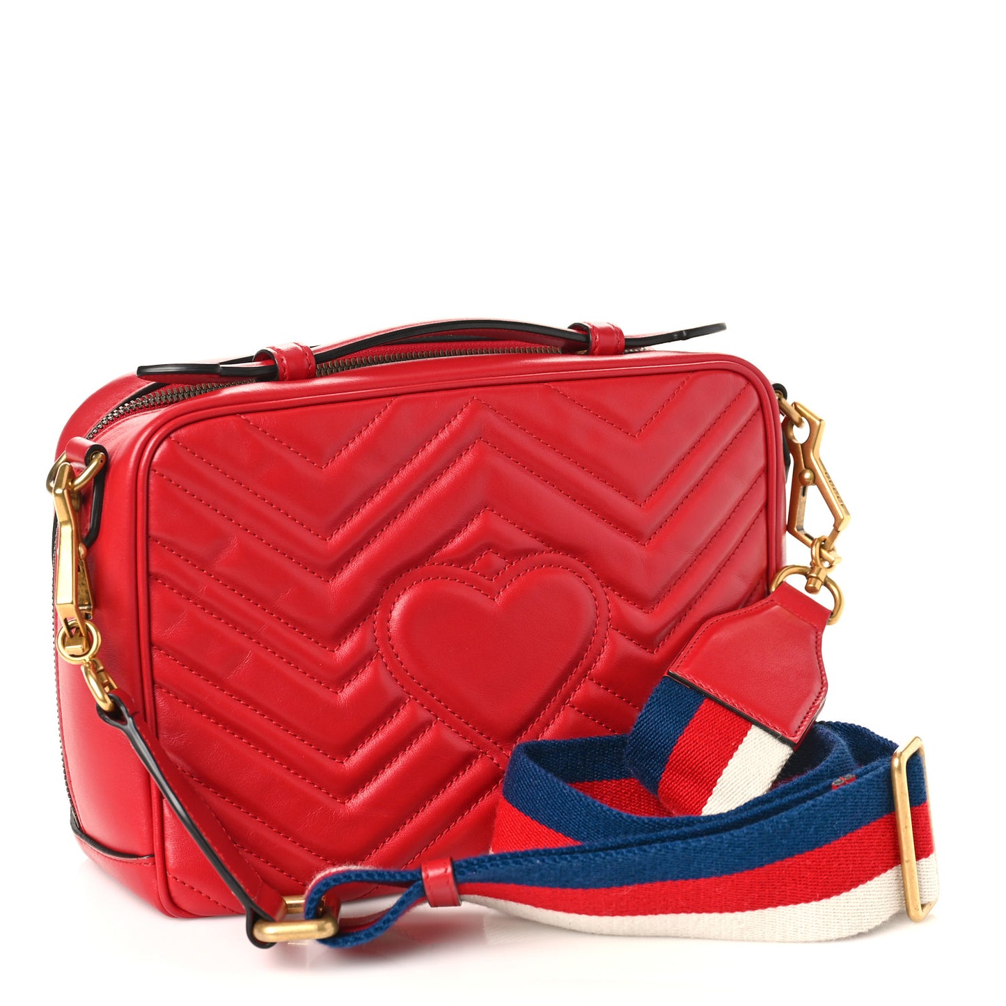 Calfskin Matelasse Sylvie Web Small GG Marmont Top Handle Shoulder Bag Hibiscus Red