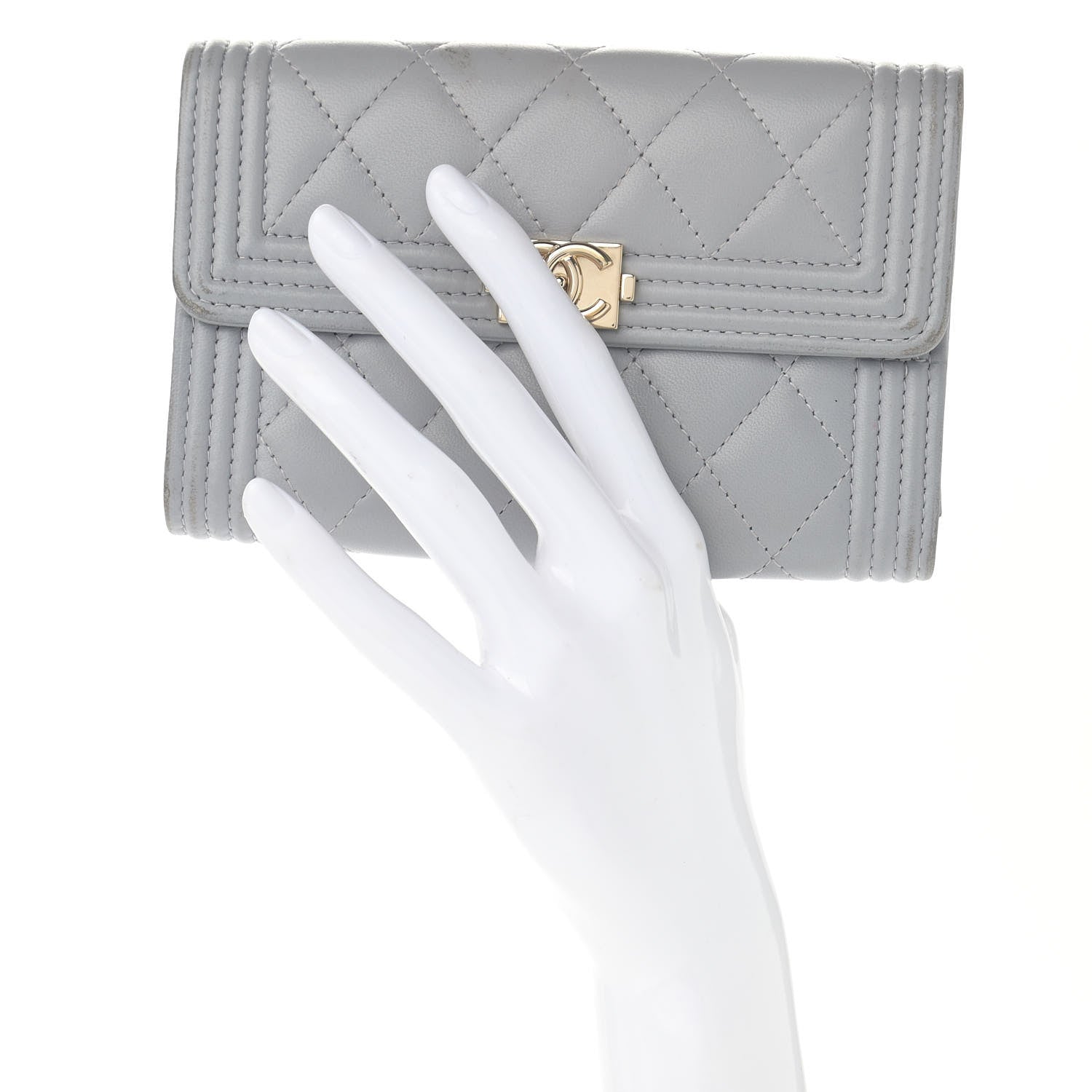 Chanel Lambskin Quilted Medium Boy Flap Wallet Grey 2 of 13