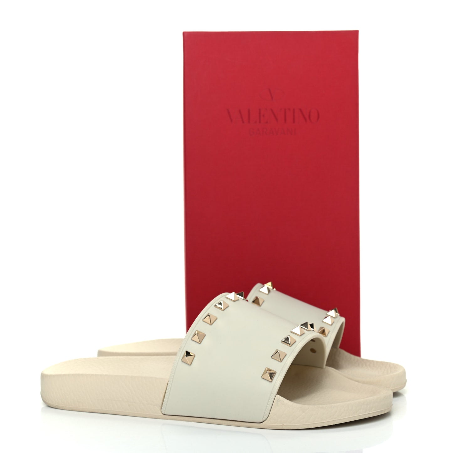 Rubber Rockstud Slide Sandals 41 Light Ivory