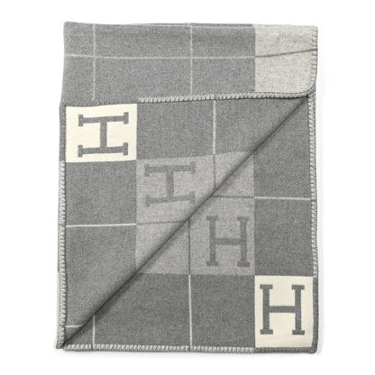 Hermes Wool Cashmere Avalon III Blanket Ecru Gris Clair 2 of 3