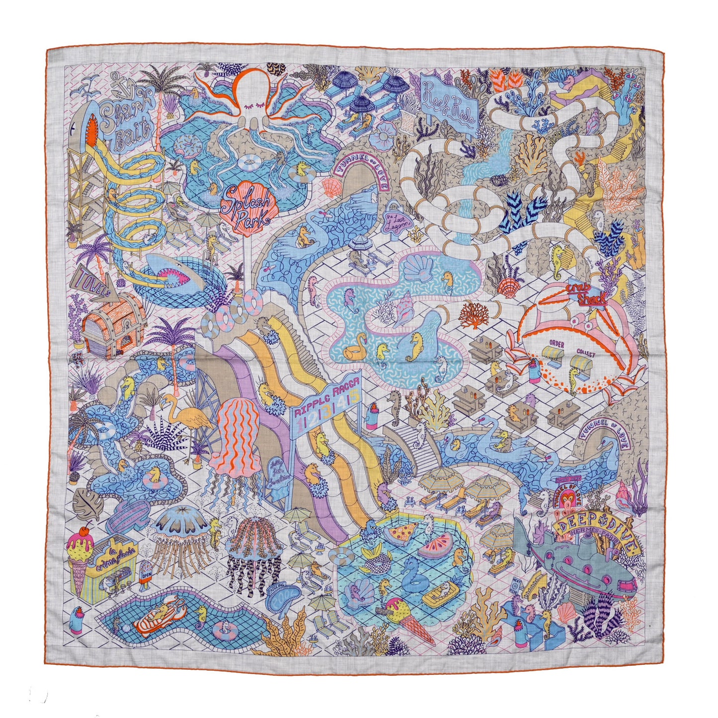 Cashmere Silk Splash Park Shawl 140 Gris Chine Bleu Jaune
