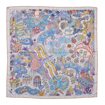 Hermes Cashmere Silk Splash Park Shawl 140 Gris Chine Bleu Jaune 1 of 4