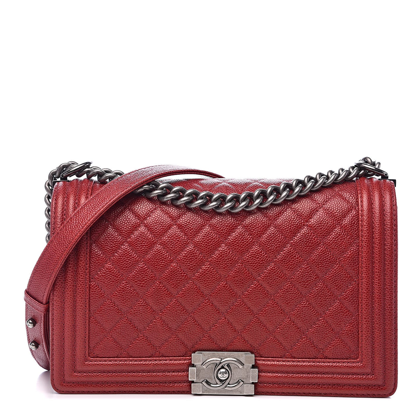 Caviar Quilted New Medium Boy Flap Dark Red