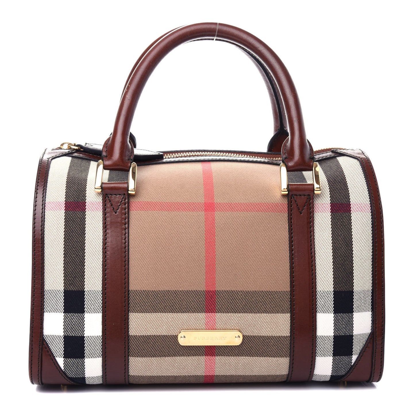 Bridle Calfskin House Check Medium Chester Bowling Bag Dark Tan
