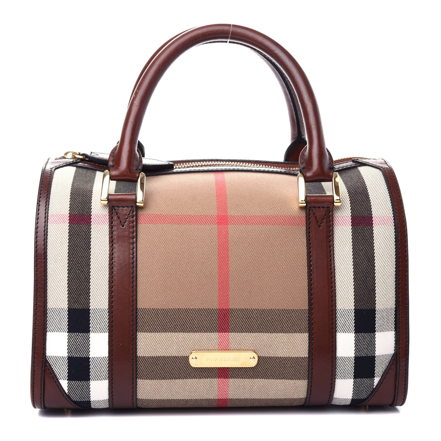 Burberry Bridle Calfskin House Check Medium Chester Bowling Bag Dark Tan 1 of 12