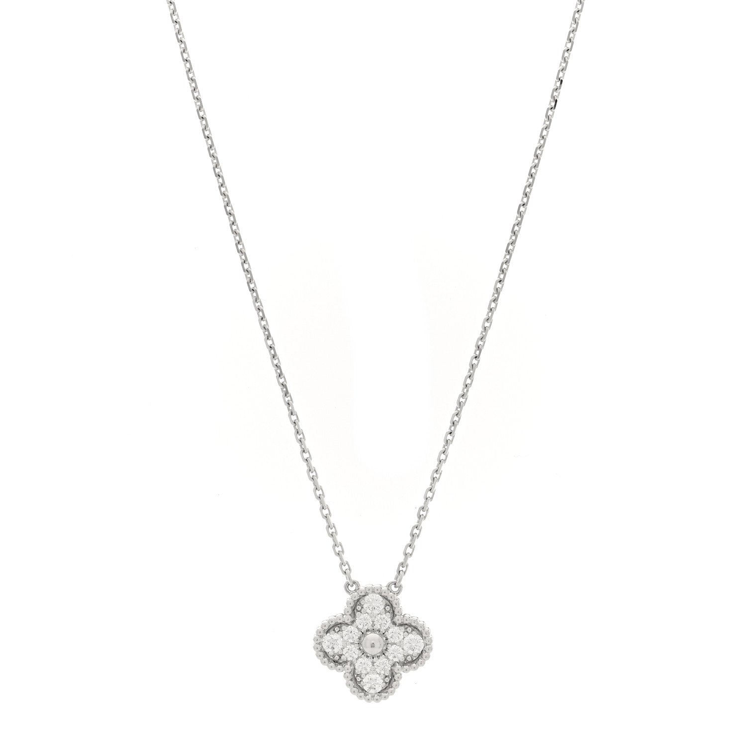 Van Cleef & Arpels 18K White Gold Diamond Vintage Alhambra Pendant Necklace 1 of 5