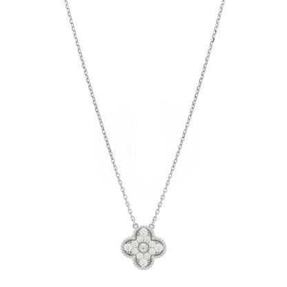 Van Cleef & Arpels 18K White Gold Diamond Vintage Alhambra Pendant Necklace 1 of 5