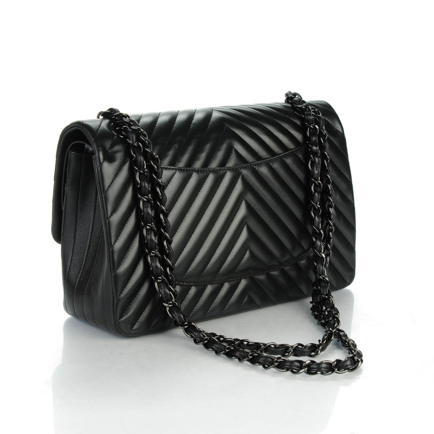 Lambskin Chevron Quilted Jumbo Double Flap So Black