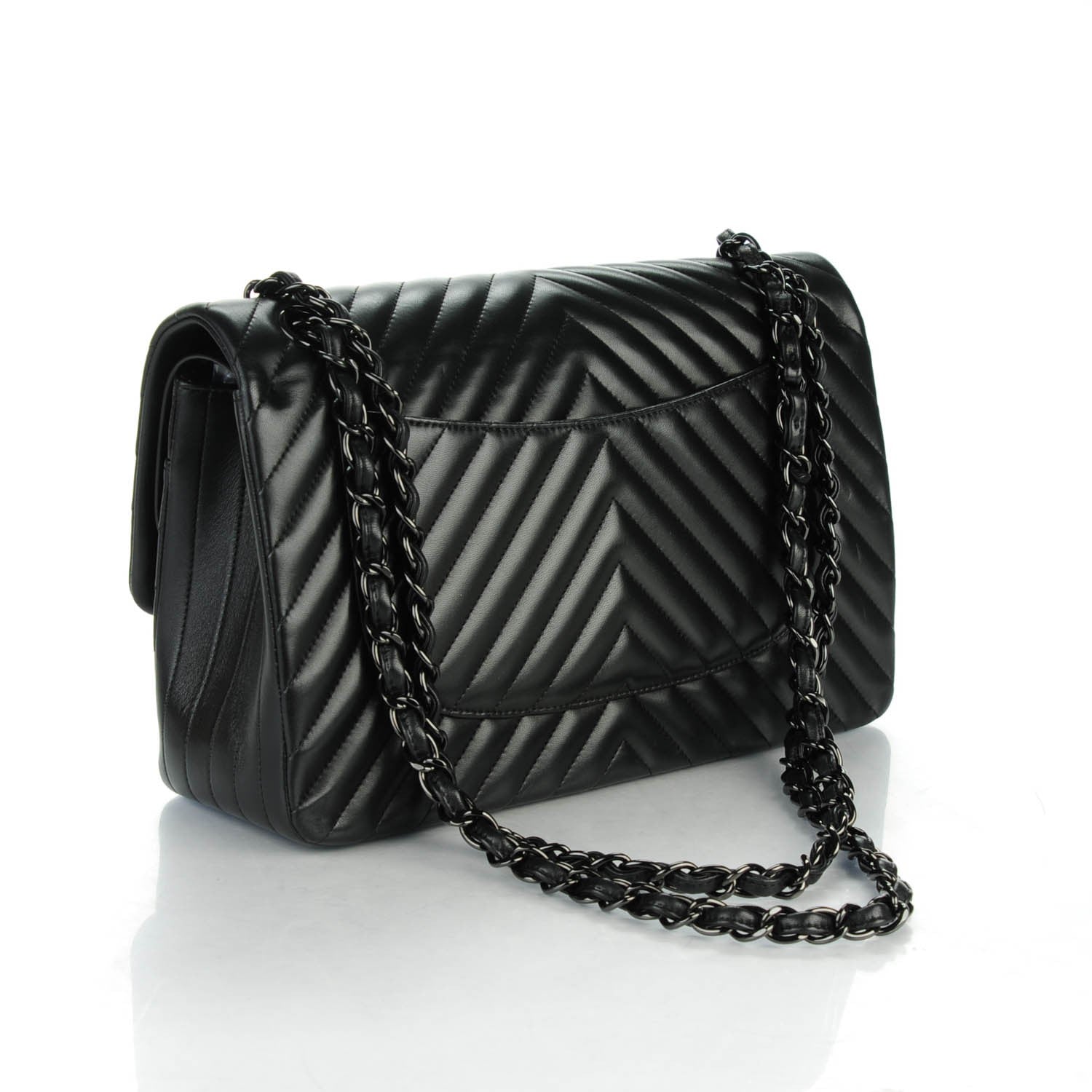 Chanel Lambskin Chevron Quilted Jumbo Double Flap So Black 3 of 7