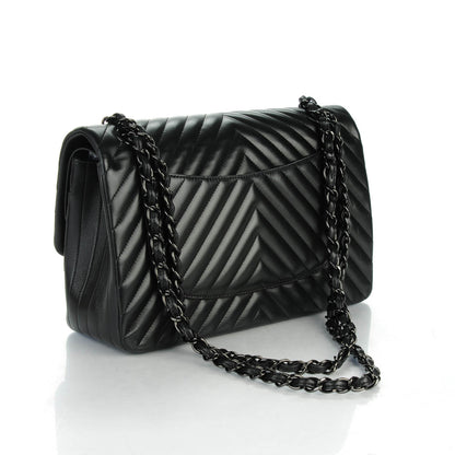 Chanel Lambskin Chevron Quilted Jumbo Double Flap So Black 3 of 7