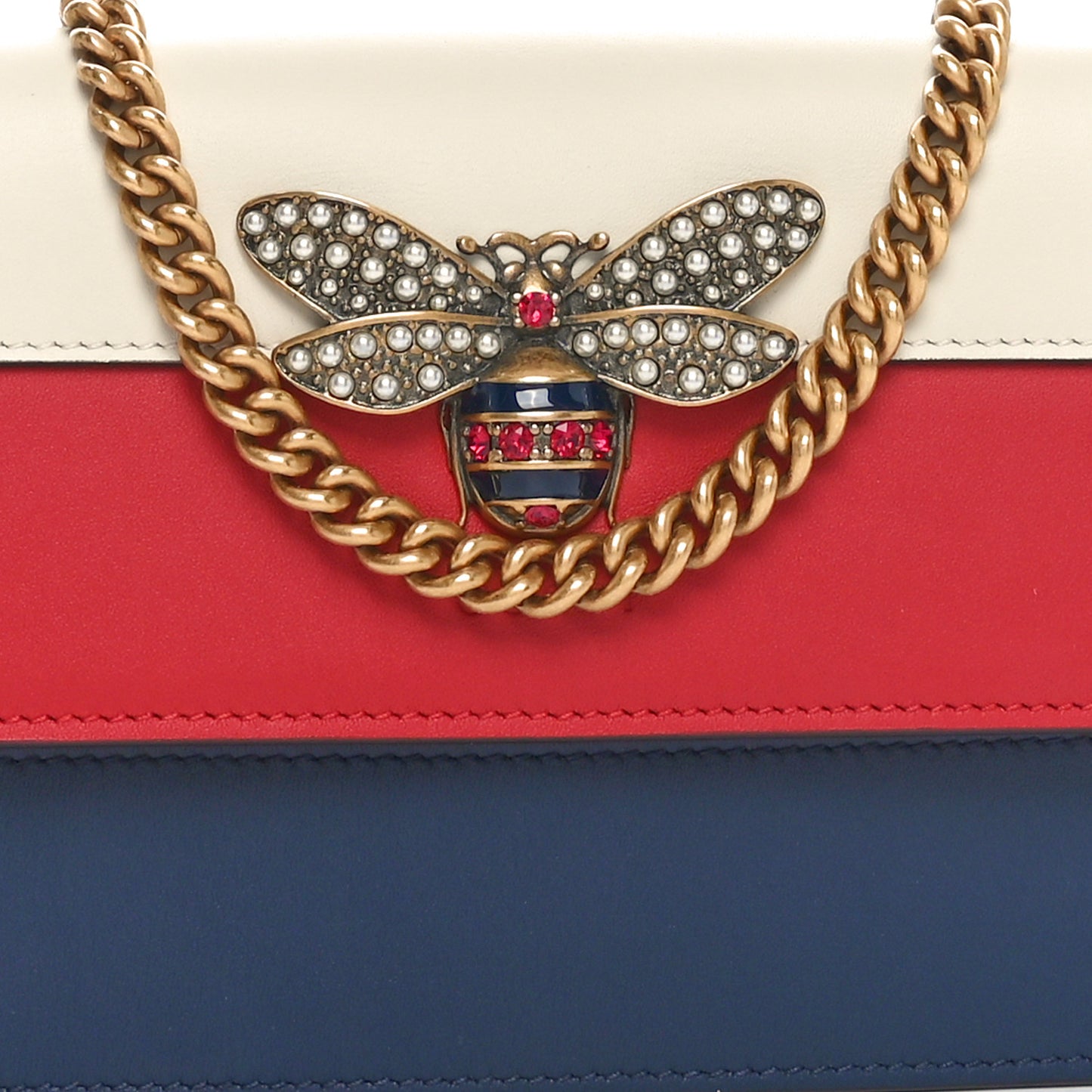 Calfskin Queen Margaret Chain Wallet Blue Agata Hibiscus Red Mystic White