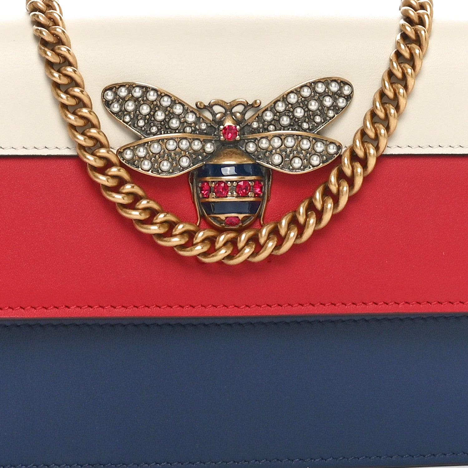 Gucci Calfskin Queen Margaret Chain Wallet Blue Agata Hibiscus Red Mystic White 7 of 9