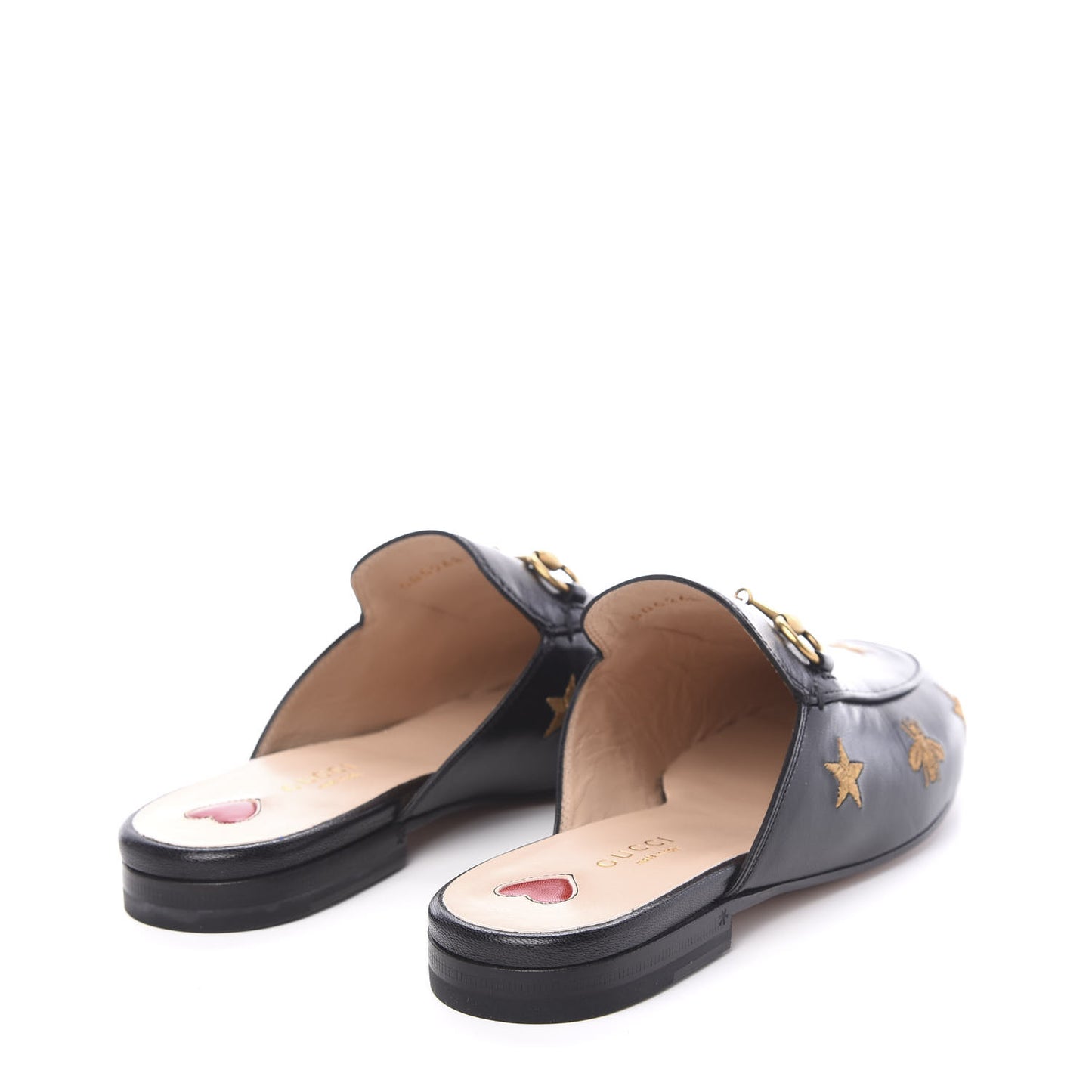Goatskin Bee Star Embroidered Womens Princetown Slippers 37 Black
