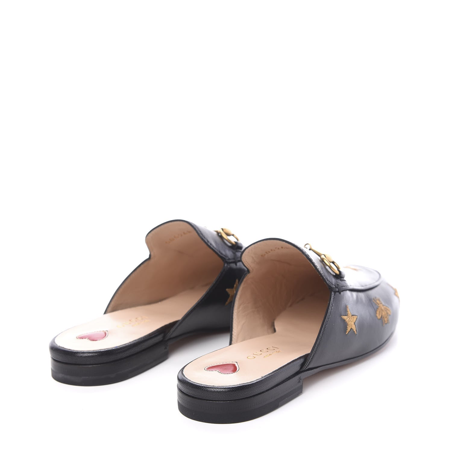 Gucci Goatskin Bee Star Embroidered Womens Princetown Slippers 37 Black 4 of 9
